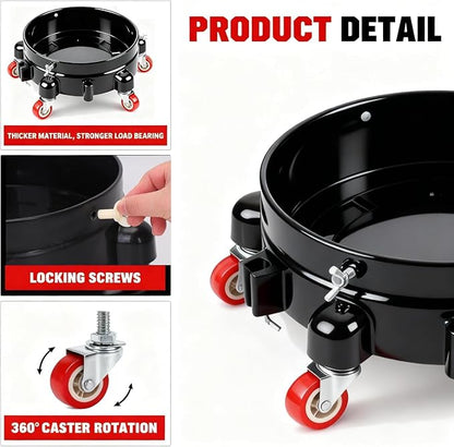 1 Pc 5 Gallon Bucket Dolly 11 Inch 1 Black Set | 1 car Washing Glove 5 Heavy Duty Wheel Casters 360°Rolling Connectable Locking Black Set for Car Wash Garden & Garage