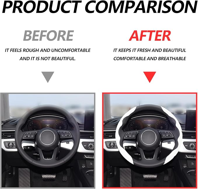2pcs Universal Fit Carbon Fiber Steering Wheel Cover, Anti-Skid Steering Wheel Cover/Segmented Steering Wheel Protector/Car Interior Accessories (White)