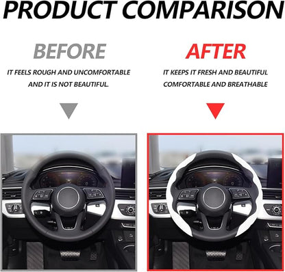 2pcs Universal Fit Carbon Fiber Steering Wheel Cover, Anti-Skid Steering Wheel Cover/Segmented Steering Wheel Protector/Car Interior Accessories (White)