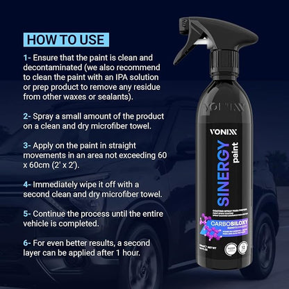 Vonixx Sinergy Paint Spray Coating | CARBOSILOXY Nanotechnology | 12 Months Protection | Revolutionary Car Detailing Spray Coating | Hydrophobic Finish | Versatile Application | 16.9 fl oz (500 ml)