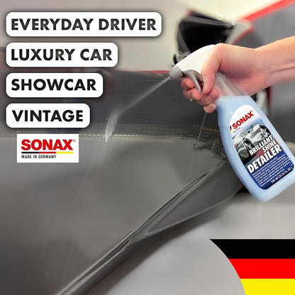 SONAX Brilliant Shine Detailer 287400 | High-Gloss Quick Detailer | Enhances Paint Shine, Luster & Slickness | Water-Repellent Protection | Waterless Wash | Removes Dust & Light Contaminants | 750ml