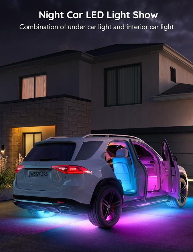Govee Underglow Car Lights, 4pcs RGBIC Smart LED Lights for Cars with 16 Million Colors and 10 Scene Modes, App Control, Neon Accent Strip Lights for SUVs, Trucks, DC 12-24V