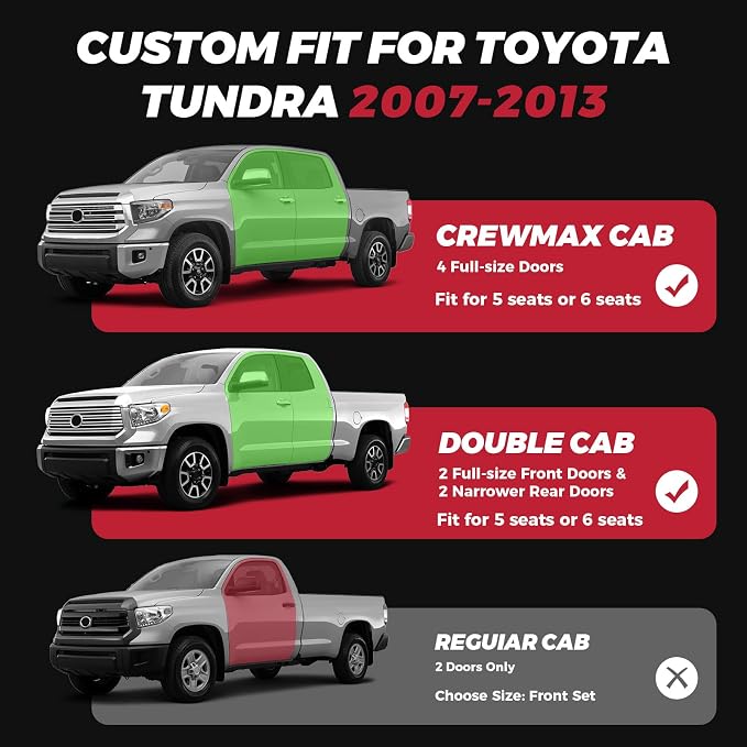 FREESOO Tundra Seat Covers 2007-2013, Fit for Toyota Tundra Crewmax Cab 5 Seats, Custom Truck Seat Covers with Waterproof Faux Leather Black