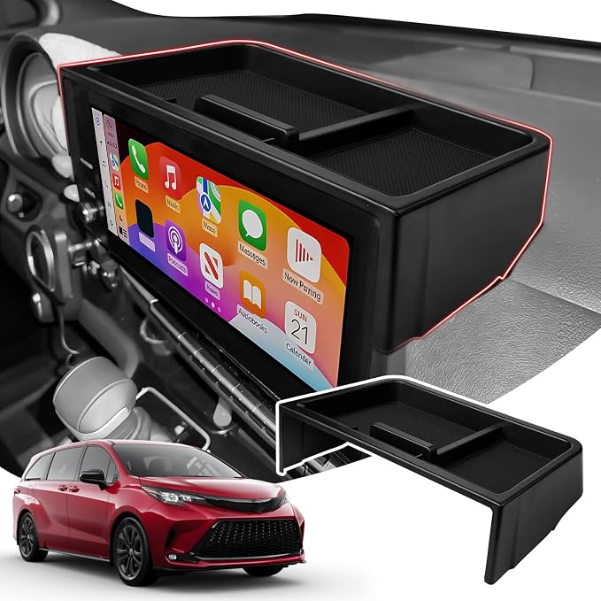 Autorder Screen Dashboard Organizer for 2025 2026 Toyota Sienna Accessories - Dash Screen Console Storage Tray for Phones Keys Sunglass Card Non-Slip（Fits 12.3" Screen Models）