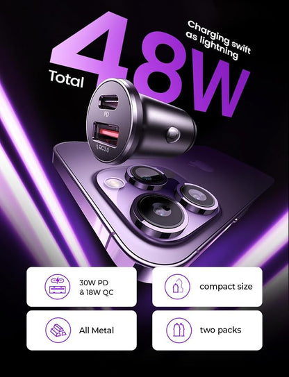 LISEN 54W Car Phone Charger USB C, Cigarette Lighter Adapter, Car Accessories for iPhone, USB C Car Charger Adapter USBC Type C 12v, Fit for iPhone 16, 15, 14, 13 Samsung Google iPad Android, Blue | Cigarette Lighter USB Charger, Car Accessories for Me...