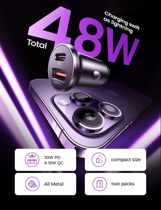 LISEN 54W Car Phone Charger USB C, Cigarette Lighter Adapter, Car Accessories for iPhone, USB C Car Charger Adapter USBC Type C 12v, Fit for iPhone 16E 16 15 14 13 12 Samsung S25 Google iPad Android