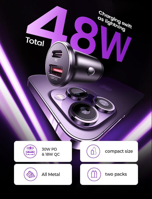 LISEN 54W Car Phone Charger USB C, Cigarette Lighter Adapter, Car Accessories for iPhone, USB C Car Charger Adapter USBC Type C 12v, Fit for iPhone 16E 16 15 14 13 12 Samsung S25 Google iPad Android