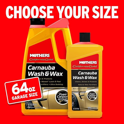 Mothers California Gold Carnauba Wash & Wax, 64 oz. — Cleans, Shines & Protects – Gentle, pH Balanced, Ultra-Sudsy for a Spot-Free, Brilliant Finish. Biodegradable & Won't Strip Wax or Ceramic (05674)