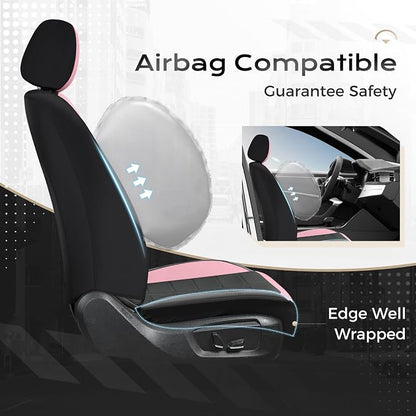 Coverado Front and Back Seat Covers for Cars Leather Car Seat Cover Full Set 5 Seats Waterproof Seat Protector Automotive Seat Covers Universal Fit for Most Cars SUV Trucks, Pink&Black