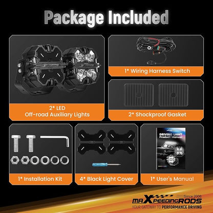 maXpeedingrods 5 Inch 178W Off Road Lights, LED Pod Light 21360LM with Amber/White DRL 3 Modes, 270°Side Shooter for Trucks Jeep Pickup UTV ATV Motorcycles Spot Ditch Light with Black Covers