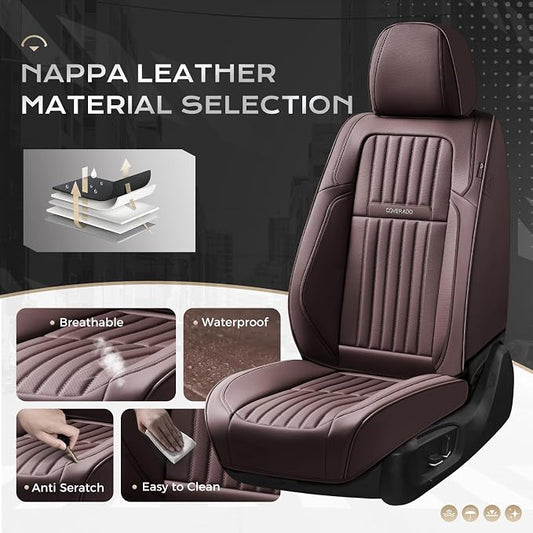 Coverado Car Seat Covers Front Seats, Seat Covers for Cars, Car Seat Protector, 2-Pack Car Seat Cushion Nappa Leather, Waterproof Seat Covers Carseat Cover Universal Fit for Most Cars Trucks(Coffee)