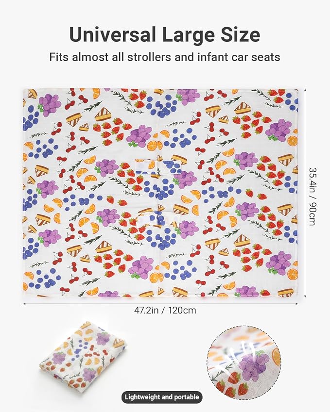 Rquite Car Seat Cover Baby for Girls Boys, 100% Muslin Cotton Infant Carseat Canopy, Soft Breathable Stroller Sun Shade & Newborn Shower Gift, Large Size Universal Fit Summer, Hot & Warm Weather