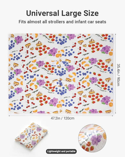 Rquite Car Seat Cover Baby for Girls Boys, 100% Muslin Cotton Infant Carseat Canopy, Soft Breathable Stroller Sun Shade & Newborn Shower Gift, Large Size Universal Fit Summer, Hot & Warm Weather