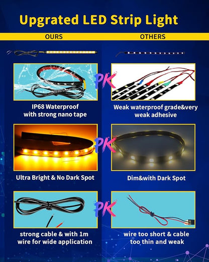 Amber Led Strip Lights Car,Led Lights for Motorcycles 30CM 15 SMD IP67 Waterproof Led Lights Interior for Home Decoration Car Motorcycles Boat Golf Cart Truck with 3M Tape(6PCS)
