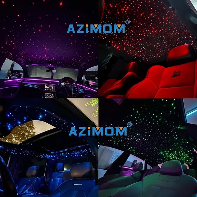 AZIMOM 16W Twinkle & Sound Activate 600pcs*0.03in*9.8ft Fiber Optic Starlight Headliner Kits for Car Home Star Ceiling Sky Decoration, APP& Remote Control Light Engine End Glow Fiber