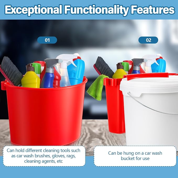 2 Pcs Car Detailing Bucket Organizer 10.2 x 7.8 x 5.5 Inch Car Washing Bucket Caddy Portable Multipurpose Hanging Organizer for Accessories Tool Home Garden Camping (Red)