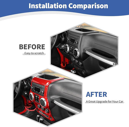 RT-TCZ for Jeep JK Red Dash Accents Radio A/C Controls Cover Trim for Jeep Wrangler JK JKU 2011-2017 ABS Interior Accessories 2pcs
