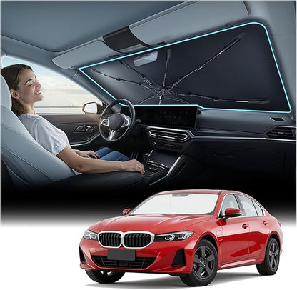 Nmoiss [Vinyl Coating Heat Shield] Windshield Sun Shade Umbrella Custom for BMW 3-4-5-Series, Protect Car from Sun Rays & Heat Damage Keep Cool and Protect Interior