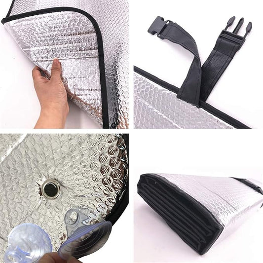 GWUSKDT Car Windshield Sunshade-Thicken 5-Layer Bubble Block Heat and Sun UV Rays,Front Windshield Sun Shade- Keeps Your Vehicle Cool - 58 x 27.5 Inch (Sliver)
