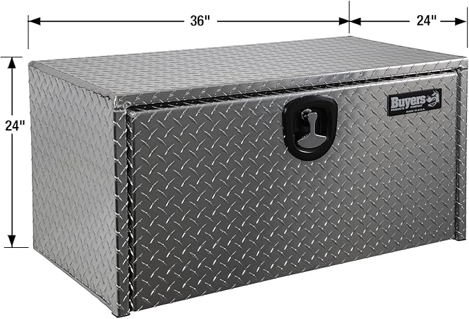 Buyers Products 1705135 Diamond Tread Aluminum Underbody Truck Tool Box, 24 x 24 x 36, Made in USA, .100 in. Thick, Corrosion Resistant, Locking Compression Latch, Secure Storage for Work Trucks
