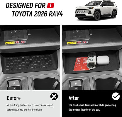 3PCS Center Console Organizer Compatible with Toyota 2026 RAV4 LE SE XLE XSE Limited Hybrid Accessories Wireless Charging Anti-Slip Mat Glove Box Storage Center Console Tray Liner
