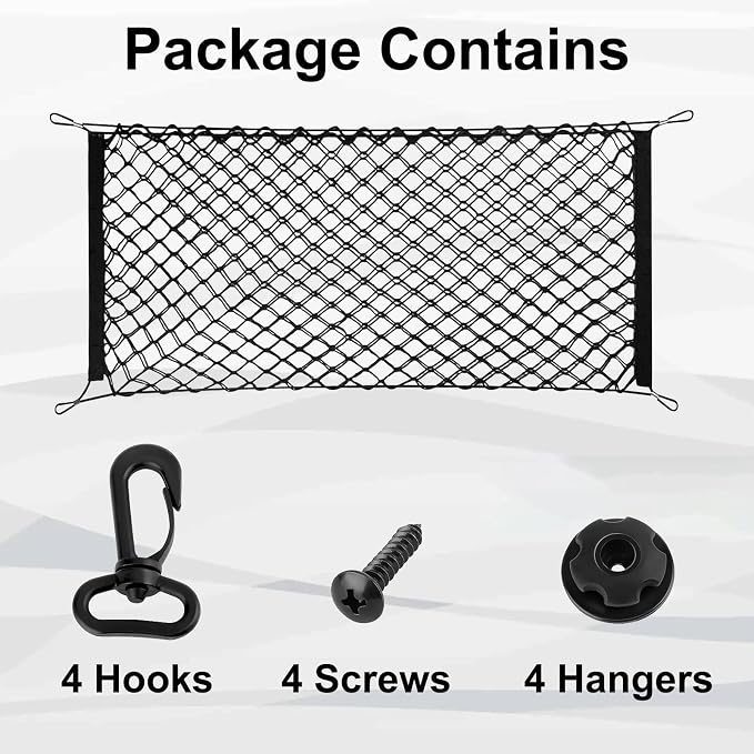 Cargo Net, Premium Dual-Layer Nylon Cargo Net for SUV, Automotive Exterior Accessories, Adjustable Elastic Trunk Net with Hook, Car Accessories for SUV, Truck, Pickup (35.4x15.7 Inch)