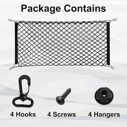 Cargo Net, Premium Dual-Layer Nylon Cargo Net for SUV, Automotive Exterior Accessories, Adjustable Elastic Trunk Net with Hook, Car Accessories for SUV, Truck, Pickup (35.4x15.7 Inch)