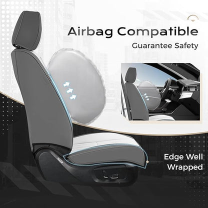 Coverado Car Seat Covers Full Set, Seat Covers for Cars, Car Seat Cover, Car Seat Protector, Leather Car Seat Cushion, Waterproof Car Seat Covers Front Seats and Back Fit for Most Cars(Gray&White)