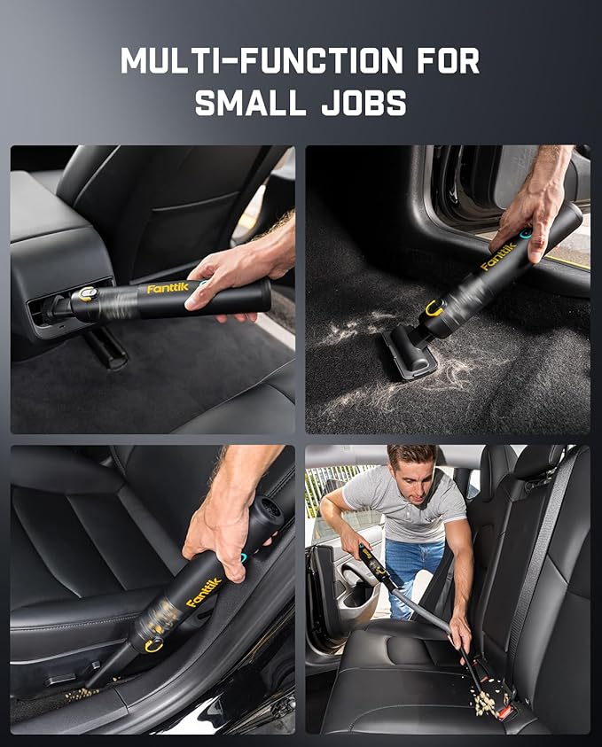 Fanttik Slim V8 APEX Car Vacuum, 4-in-1 Portable Mini Cordless Vacuum with 19000pa Suction Power for Pet Hair, Type-C Charge, One-Touch Empty for Car, Office Desk, Keyboards (Black)