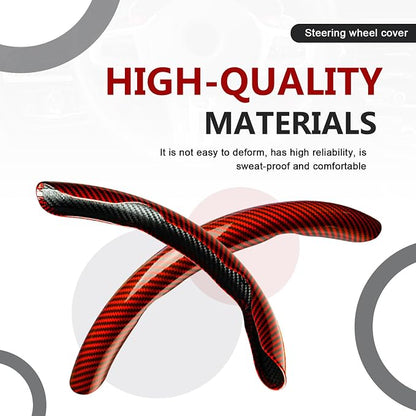 3pcs Universal Carbon Fiber Steering Wheel Cover - Anti-Slip & Segmented Design, Universal 99% Durable Steering Wheel Protector for Men and Women, Car Interior Accessory (Red)