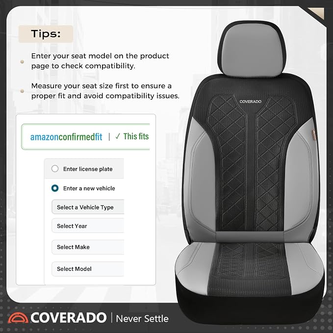 Coverado Automotive Seat Covers Full Set, Luxury Car Seat Covers, Leather Seat Covers, Mesh Design, Black Driver Seat Protectors, Universal Fit for SUVs, Trucks, Sedans