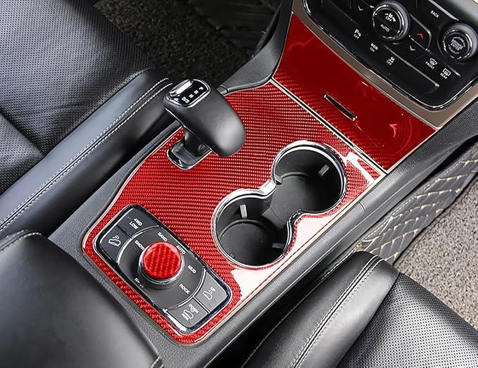YOCTM Shift Panel Trim Cover for Jeep Grand Cherokee 2014-2015 | Red Carbon Fiber Gear Shift Bezel | Anti-Scratch Console Panel | Interior Accessories
