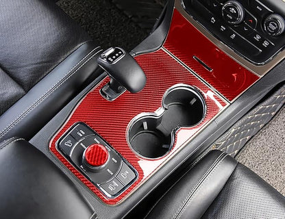YOCTM Shift Panel Trim Cover for Jeep Grand Cherokee 2014-2015 | Red Carbon Fiber Gear Shift Bezel | Anti-Scratch Console Panel | Interior Accessories
