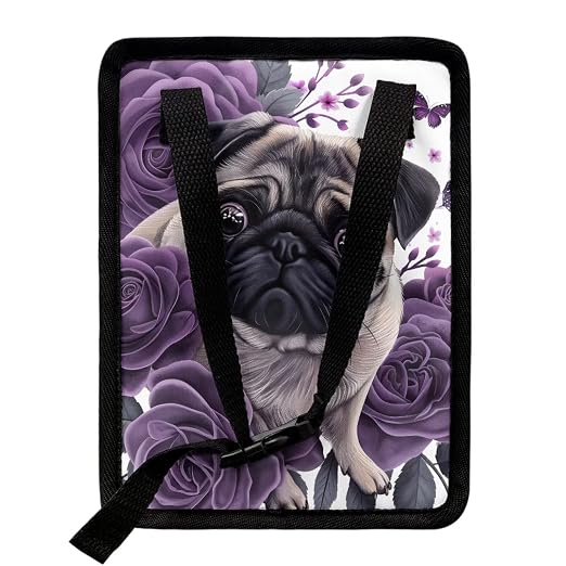 Talayituse Pug Dog Butterfly Flower Print Car Trash Can, Portable Auto Garbage Bin Multifunctional Vehicle Interior Accessories with Adjustable Straps Universal Fit Truck SUV Sedan