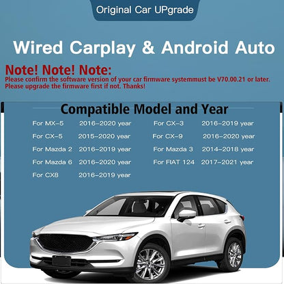 LEXXSON Android Auto & Carplay Adapter for Mazda 2/3/6/CX3/CX5/CX8/CX9/MX5 2014-2021 Year, Mazda Carplay Kit for MZD Connect System 00008FZ34, Retrofit Kit with TK78-66-9U0C