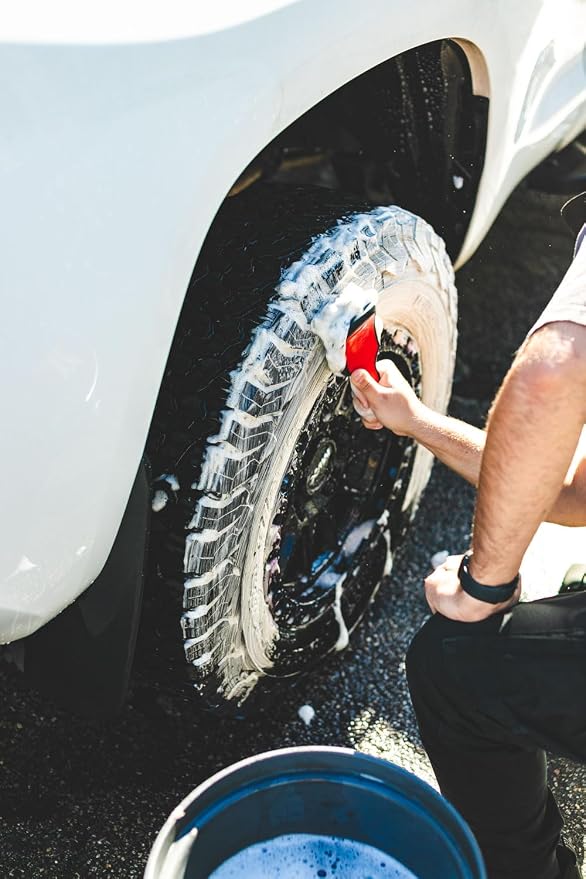 Detail Factory - ProGrip XL Tire Brush - Ergonomic ProGrip Handle - Stiff Synthetic Bristles to Cut Through Grime - Red and Black