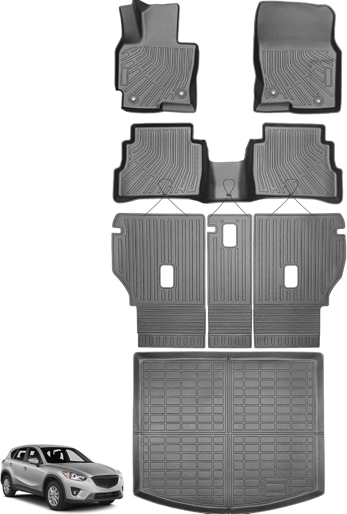Floor Mats for Mazda CX5 2013 2014 2015 2016, CX-5 Floor Mats Custom Fit 2 Row & Cargo Liner & Seats Back, TPE Waterproof Non-Slip CX5 Mats Accessories, 1st Gen CX-5 Floor Mats