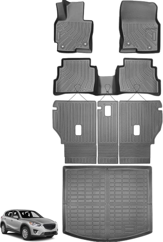 Floor Mats for Mazda CX5 2013 2014 2015 2016, CX-5 Floor Mats Custom Fit 2 Row & Cargo Liner & Seats Back, TPE Waterproof Non-Slip CX5 Mats Accessories, 1st Gen CX-5 Floor Mats