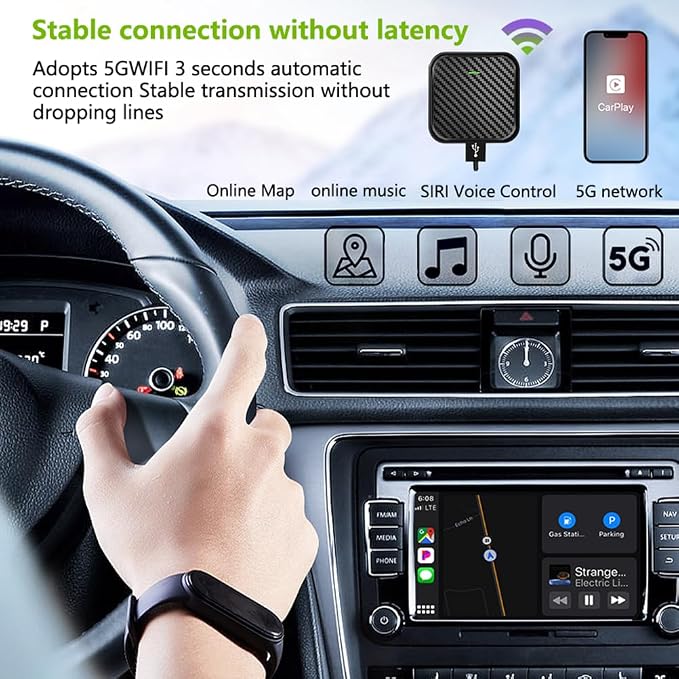 Wireless CarPlay Adapter for Apple iPhone, Android Auto Wireless Adapter for Samsung Galaxy/Motorola, 2025 Upgrade Plug & Play Fast Connection Car Play (Black)