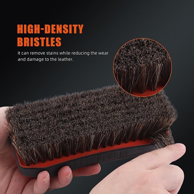 Leather Cleaner Brush, SPTA 2Pcs Fine Long Bristle Horse Hair Brush for Car Detailing,Ideal for Car Interiors,Furniture, Sneakers, Boots,and More -Safe for Natural, Synthetic, Faux, and Pleather