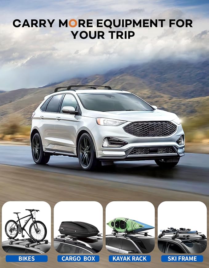 Wonderdriver Roof Rack Cross Bars 300lbs Compatible with Ford Edge 2015-2024,Heavy Duty Aluminum Lockable Roof Rails Crossbars Cargo Canoe Black Rooftop Cargo Carrier Luggage.