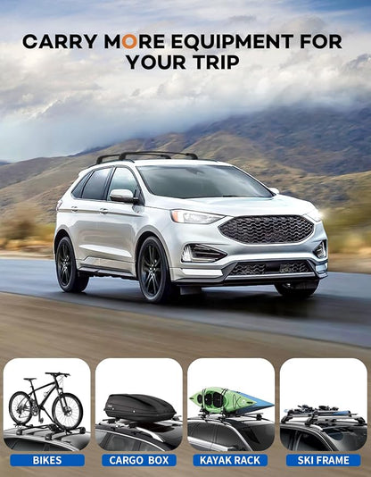 Wonderdriver Roof Rack Cross Bars 300lbs Compatible with Ford Edge 2015-2024,Heavy Duty Aluminum Lockable Roof Rails Crossbars Cargo Canoe Black Rooftop Cargo Carrier Luggage.