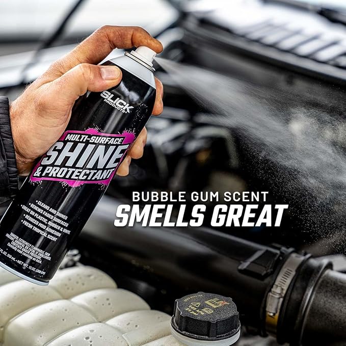 Slick Products Shine & Protectant Spray 17.35 FL OZ. - High Gloss Clear Coating Renew Vinyl, Plastic, Rubber, Trim, Tire, Car, Truck, Motorcycle, Dirt Bike (4-Pack)