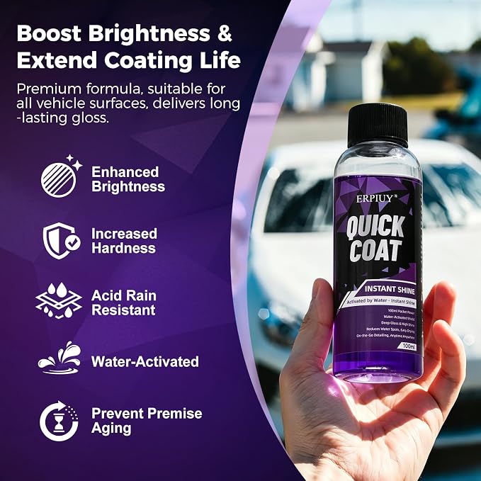 Quick Coat Spray – Water-Activated Quick Detailer & Water Spot Remover for Cars, Glass, Paint & Shower Doors. Instant Shine, Deep Gloss, Easy Drying – Safe on Ceramic Coated Vehicles