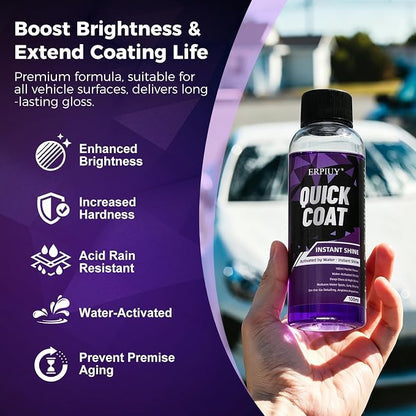 Quick Coat Spray – Water-Activated Quick Detailer & Water Spot Remover for Cars, Glass, Paint & Shower Doors. Instant Shine, Deep Gloss, Easy Drying – Safe on Ceramic Coated Vehicles