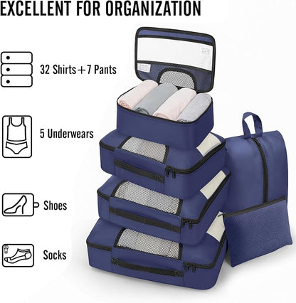 Veken 8 Set Packing Cubes for Travel Essentials,Anti-Wrinkle Buckled Suitcase Organizer for Shoe & Toiletry Bag,Carry On Luggage Bag with 99+ Count Mesh Holes for Airplane & College Dorm Accessories