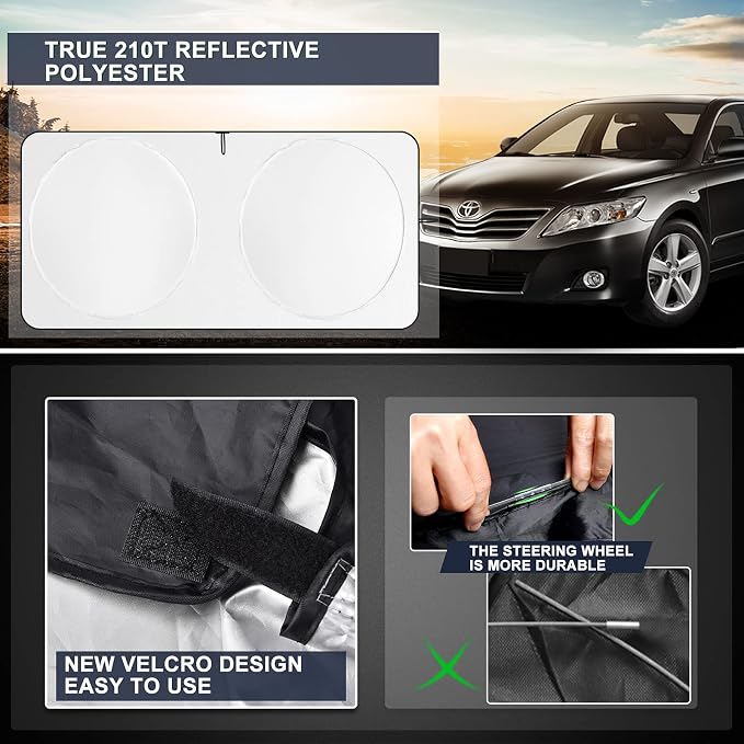 INSAUTO Windshield Sun Shades Custom Fit for Toyota Camry 2007-2017- Sunshade for Front Window Cover - Double Layer Heat Shield Sun Visor Cool Car Accessory
