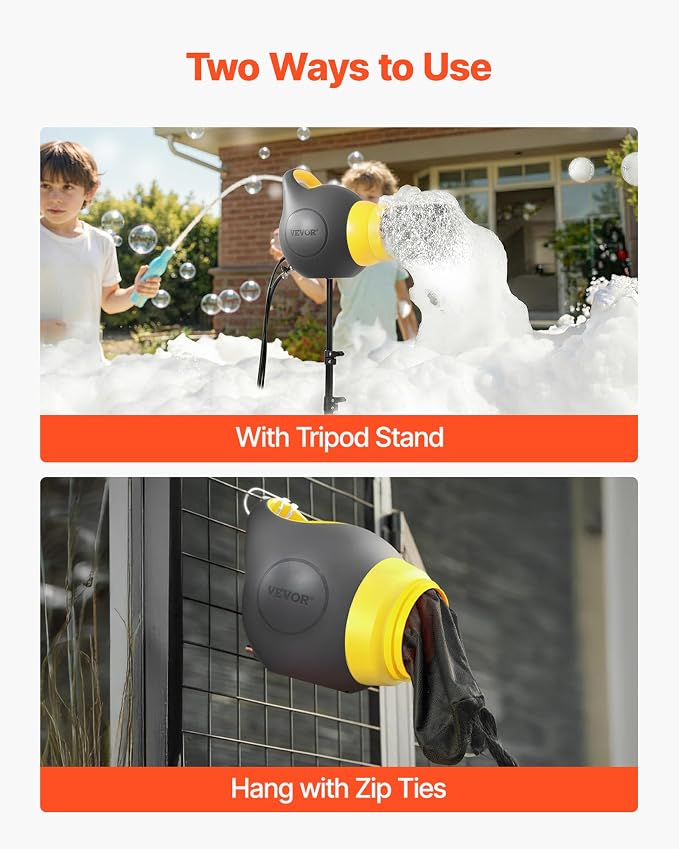 VEVOR Foam Machine, 115 W Party Foam Cannon, Portable Foam Maker with a Tripod Stand, Powerful Foam Party Machine, for Backyard, Pool, Outdoor Events, Birthdays, Celebrations and Party, Grey & Yellow