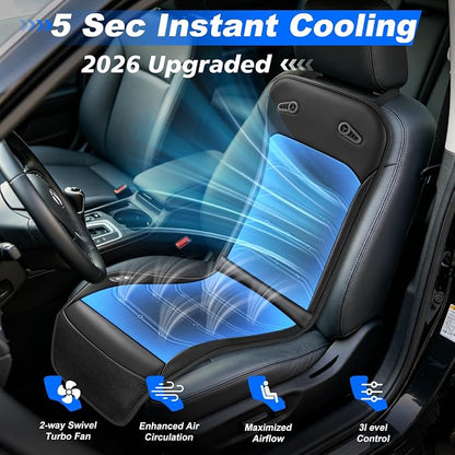Cooling Car Seat Cover: 2-in-1 Car Seat Cushion with Massage & Ventilation, 12V/24V Universal Fit for Car/Truck/SUV, Intensity, Breathable & Comfortable (Black)