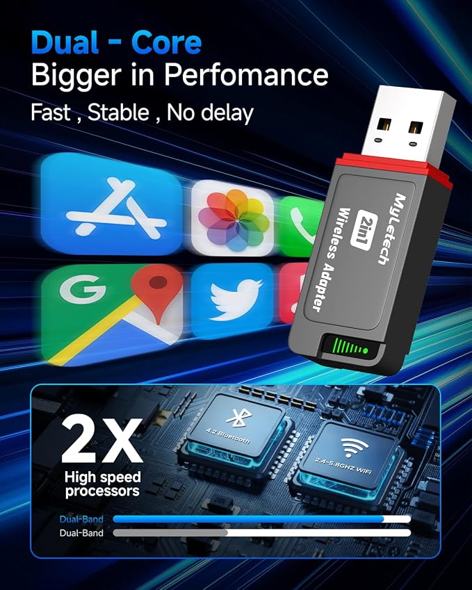 Wireless CarPlay Adapter for iPhone & Android, 2026 Upgraded Wired to Wireless for Apple CarPlay, Mini USB Design Car Play Adapter with Type-C Extension, Plug and Play, Stable Connection & No Latency